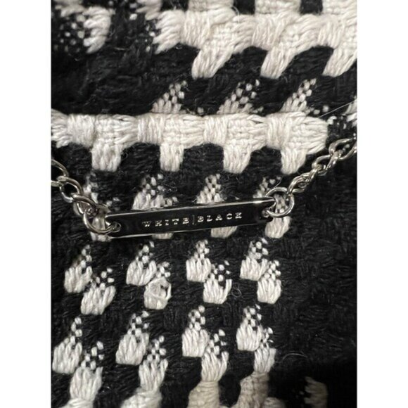 White House Black Market Coat Women Black White Belted Button Houndstooth Large - Picture 7 of 9